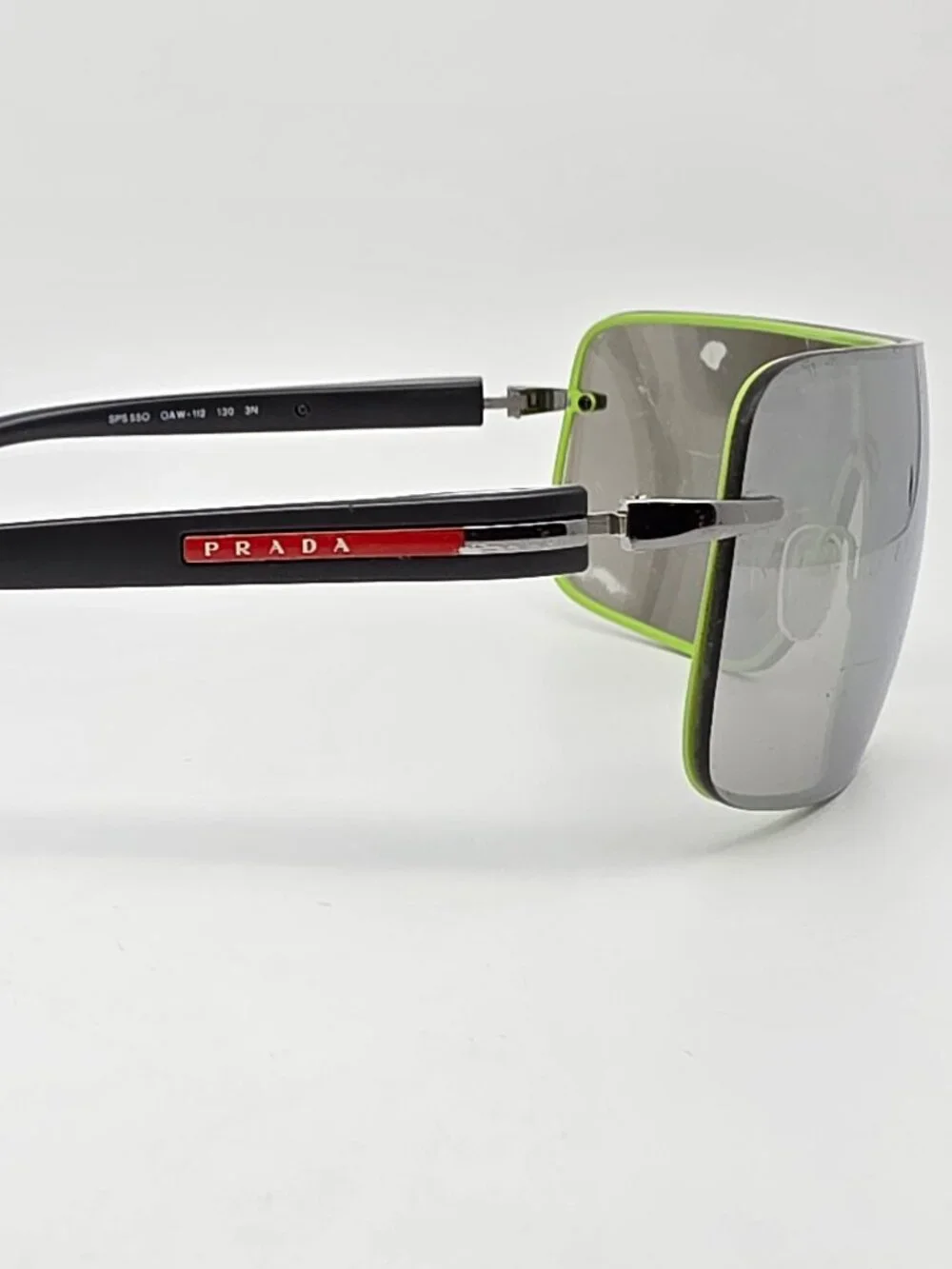 Prada SPS 55O OAW-1I2 Linea Rossa Grey Frame Silver Mirror Shield Sunglasses
